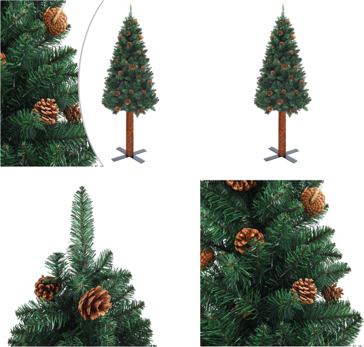 vidaXL Kerstboom met echt hout en dennenappels smal 150 cm PVC groen - Kunstboom - Kunstbomen - Kunstkerstboom - Kunstkerstbomen