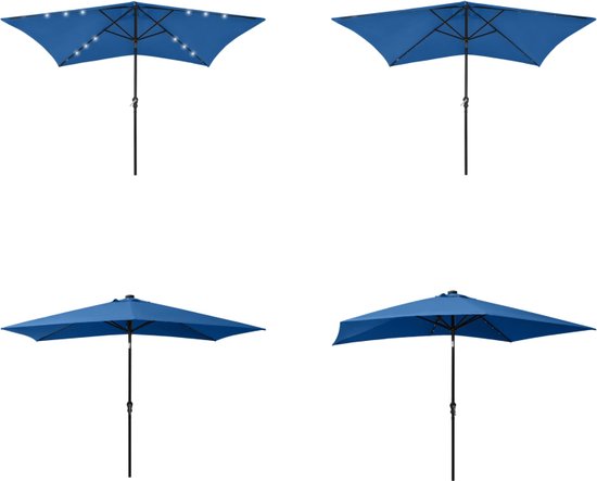 vidaXL Parasol met LED's en stalen paal 2x3 m azuurblauw - Parasol - Parasols - Tuinparasol - Tuinparasols