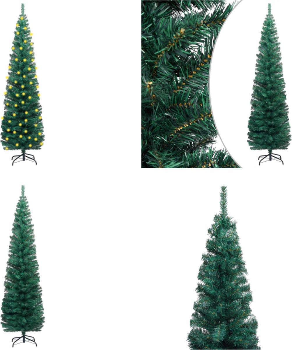 vidaXL Kunstkerstboom met LED's en standaard smal 240 cm PVC groen - Kunstkerstboom - Kunstkerstbomen - Kerstboom - Kerstdecoratie
