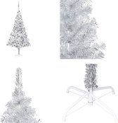 vidaXL Kunstkerstboom met LED's en kerstballen 210 cm PET zilverkleur - Kunstkerstboom - Kunstkerstbomen - Kerstboom - Kerstdecoratie