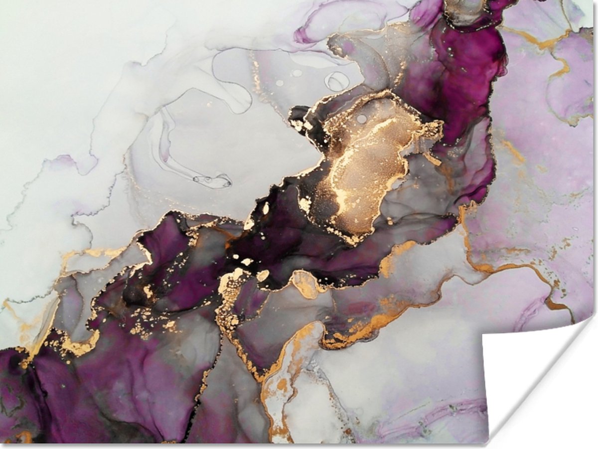Poster Marmer - Abstract - Goud - Paars - 80x60 cm
