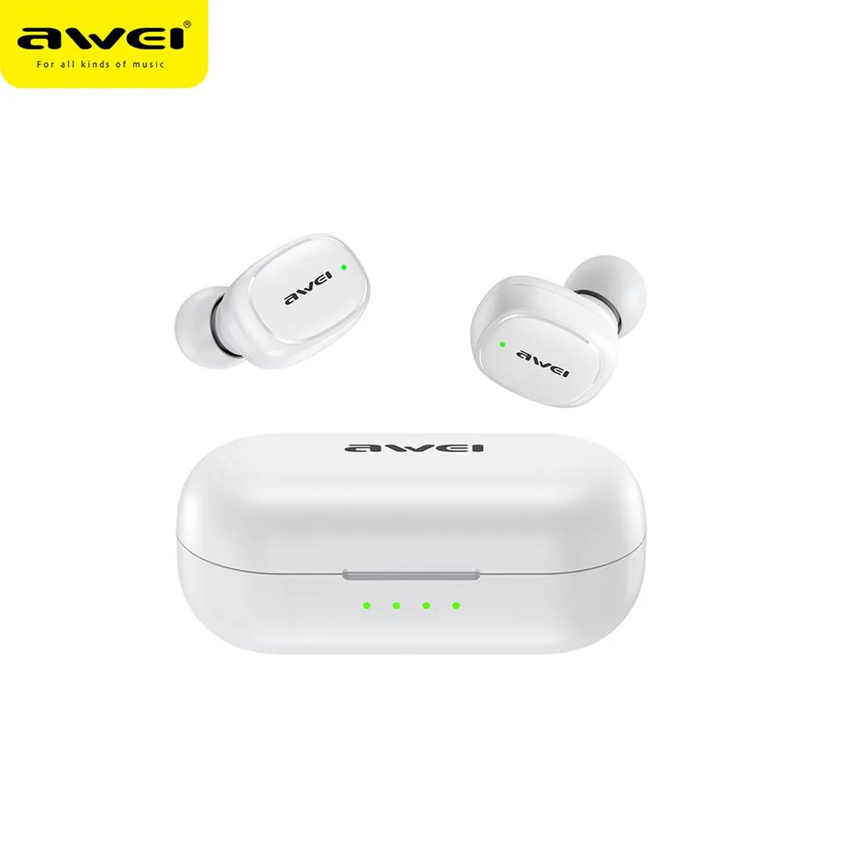 Awei - T13 PRO - In-ear headset - Low Latency Pro Earbuds - Wit - TWS - Bluetooth 5.1 - Ergonomic design - IPX6