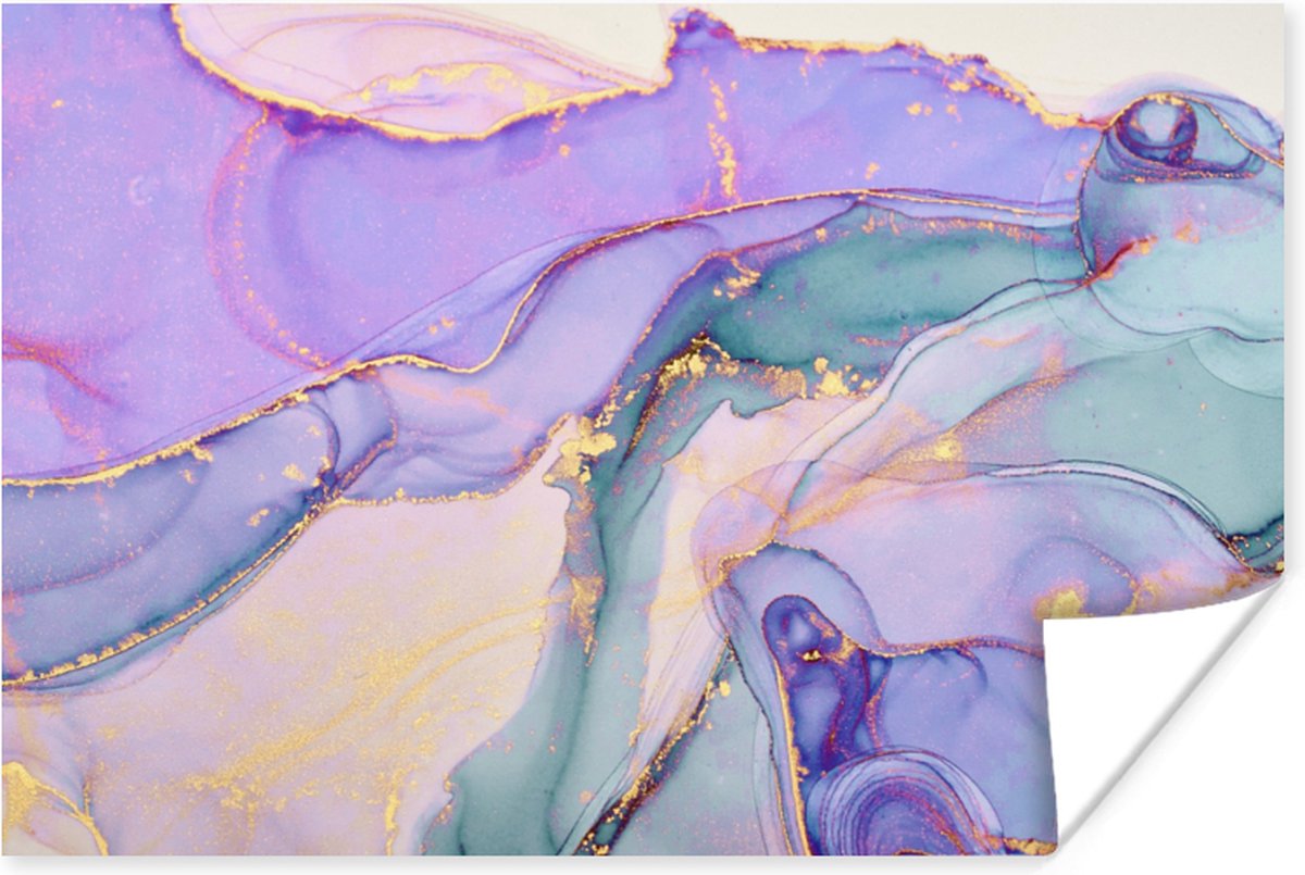 Poster Goud - Marmer - Paars - 30x20 cm