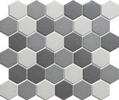 The Mosaic Factory London mozaïektegel 5.1x5.9x0.6cm voor vloer voor binnen en buiten Zeshoek Hexagon Keramiek Donker grijs mix