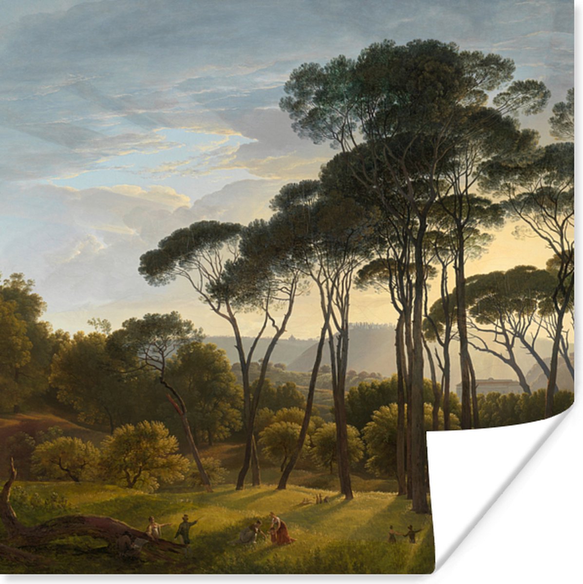 Poster 50x50 cm - Italiaans landschap met parasoldennen - Schilderij van Hendrik Voogd - P