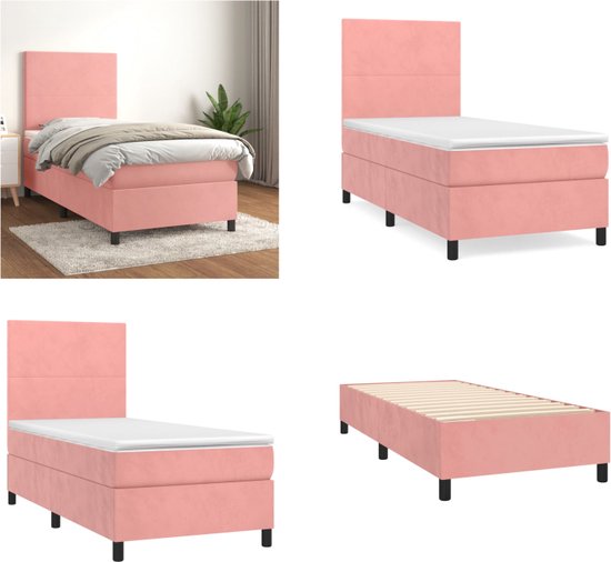vidaXL Boxspring met matras fluweel roze 100x200 cm - Boxspring - Boxsprings - Bed - Slaapmeubel