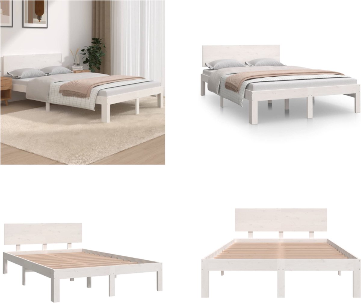 VidaXL Bedframe massief hout wit 120x190 cm 4FT Small Double Bedframe Bedframes Bed Bedbodem