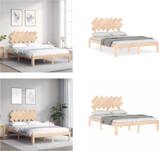 vidaXL Bedframe met hoofdbord massief hout 120x200 cm - Bedframe - Bedframes - Bed - Tweepersoonsbed