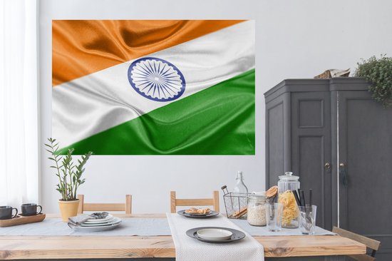 Gros plan du drapeau de l'Inde Poster 180x120 cm - Tirage photo sur Poster (décoration murale salon / chambre) XXL / Groot format!