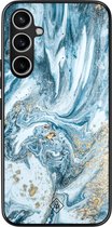 Casimoda® hoesje - Geschikt voor Samsung Galaxy S23 FE - Marble Sea - Zwart TPU Backcover - Marmer - Blauw