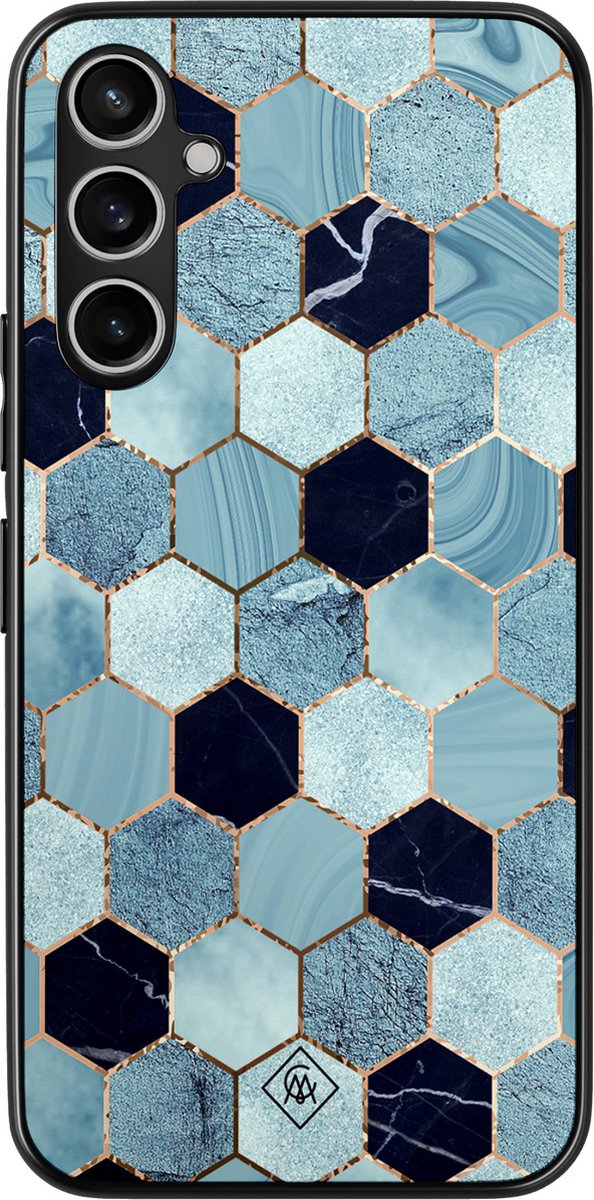 Casimoda® hoesje - Geschikt voor Samsung Galaxy A54 - Blue Cubes - Zwart TPU Backcover - Marmer - Blauw