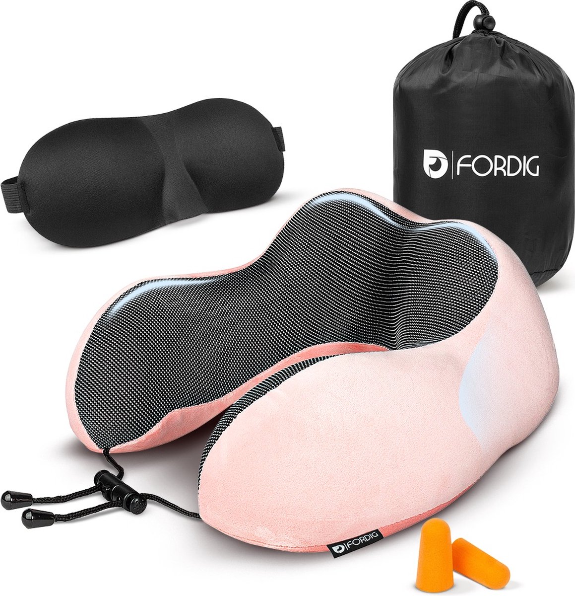 ForDig Premium Nekkussen - Inclusief Slaapmasker & Oordopjes - Memory Foam - Roze