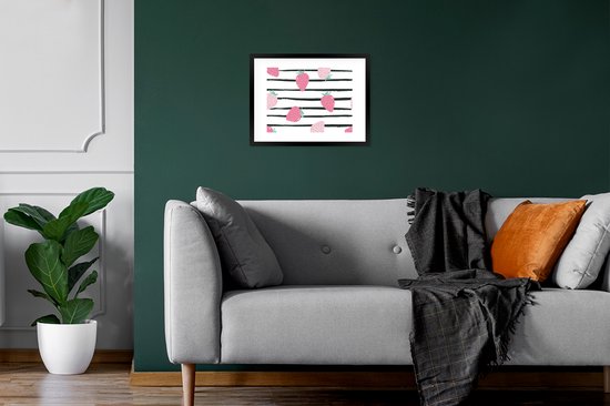 Poster in lijst - Fotolijst 40x30 cm - Posters - Zomer - Aardbeien - Pastel - Posterlijst zwart - Decoratie - Wanddecoratie woonkamer - Muurdecoratie slaapkamer