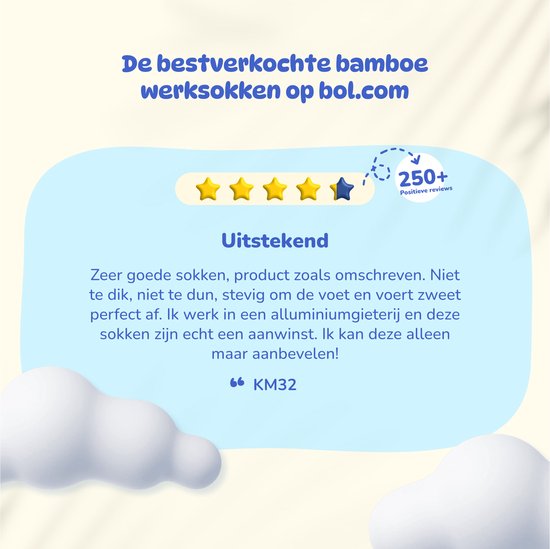 Titel 'De bestverkochte bamboe werksokken op bol.com' met sterbeoordeling