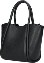Zwarte Leren Handtas Chique - Bag In Bag Tas - Extra Binnentas - Handtassen Leder - Leer - Zwart