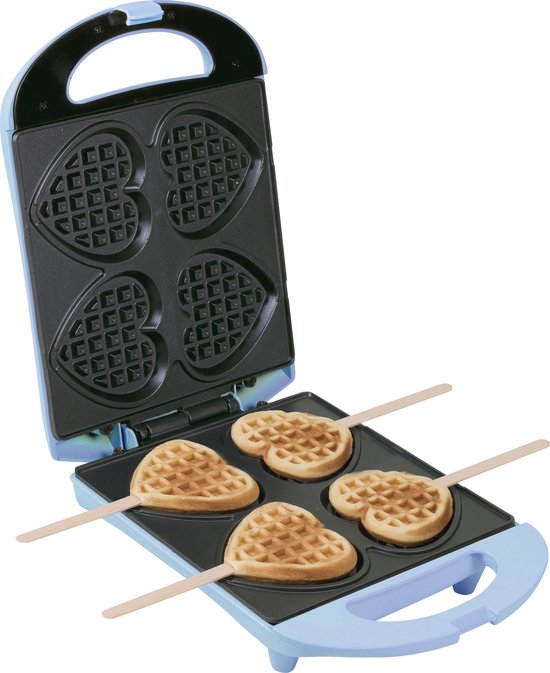 Bestron Wafelijzer - DSW271B - 1400W - 4 mini hartvormige wafels - Incl. 20 houten stokjes - Blauw - 5 jaar garantie van Bestron — afbeelding 2
