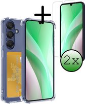 Hoesje Geschikt voor Samsung Galaxy A15 - Met 2x Screenprotector - Pashouder - Kaarthouder - Telefoon Hoes Shockproof - Siliconen Case - Back Cover - Shock Proof - Pasjes Houder - Transparant