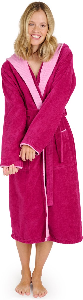 Blumtal Badjas Katoen Dames - Katoenen Badjas - Zachte Badjas - Met Capuchon - Fluweelzachte Badstof - Oeko-TEX® Gecertficeerd - Fuchsia - Maat S