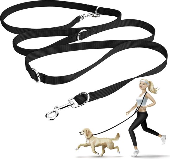 Philorn Multifunctionele tactische hondenriem (1,2 m - 1,7 m), dubbel uiteinde voor nauwkeurige controle en wandelen met twee honden, extra sterke schokdemper, reflecterend voor grote middelgrote