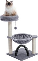 One stop shop - Luxe Krabpaal 90 cm hoog - Katten klimboom - Met 3 ligvlakken en vachborstel - Met Hangmat - Comfortabel - zacht en stabiel - Max 6kg - Grijs