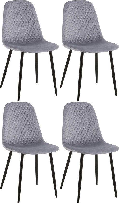 CLP Giverny Set de 4 chaises de salle à manger - sans accoudoirs - Velours gris