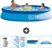 Intex Rond Opblaasbaar Easy Set Zwembad - 366 x 76 cm - Blauw - Inclusief Pomp Filters - Afdekzeil - Grondzeil