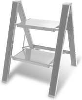 Trapladder Opvouwbare ladder 2 Treden Keukentrap Inklapbaar - Anti-Slip - Trap Ladder Alu zilverachtig