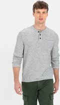 camel active Gebreide trui met Henley-kraag - Maat menswear-3XL - Grijs-Blauw