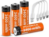 Pujimax AA 1,5 V 3400 mWh Batteries Li-ion rechargeables avec câble de chargement USB-C pour AB, contrôleur de jeu, souris, Jouets