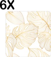 BWK Stevige Placemat - Wit met Gouden Palm Bladeren - Set van 6 Placemats - 40x40 cm - 1 mm dik Polystyreen - Afneembaar