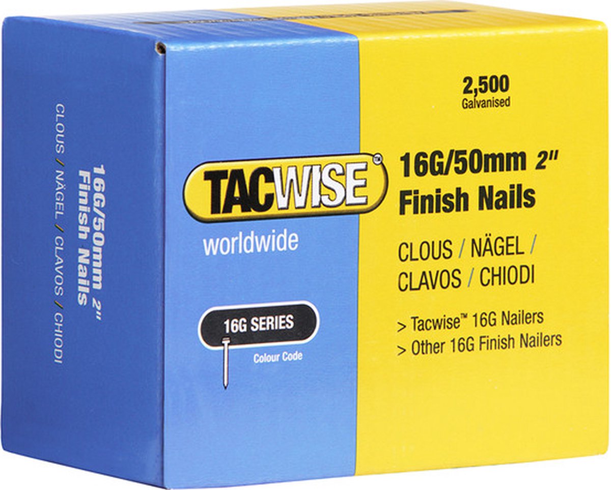 Tacwise afbouwnagel maat 16 - Nagel voor tacker - 50 mm - Gegalvaniseerd - 2500 stuks