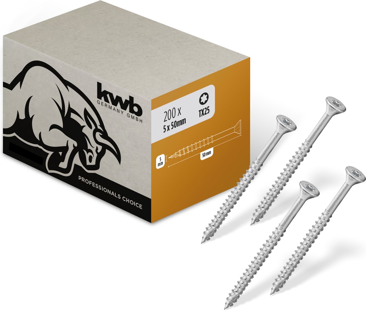 KWB houtschroeven 200 stuks houtschroeven spaanplaatschroeven houtschroeven gedeeltelijke draad Cr3 coating type 17 boor