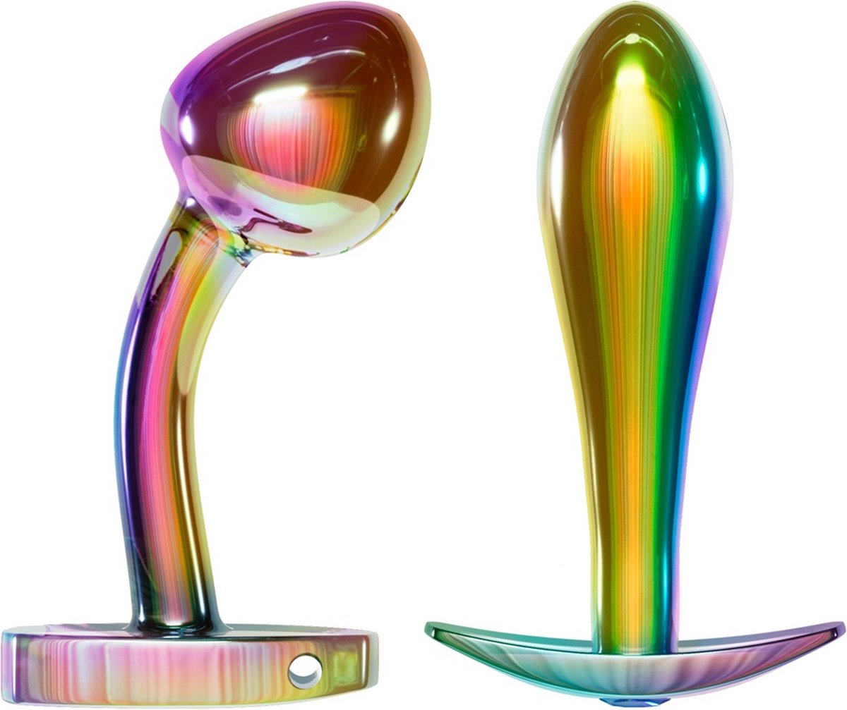 Goedkoopste Anos Metal Butt Plug Set Rainbow Metalen Regenboog Buttplug Set - 2 Verschillende Anale Pluggen - Glad en Naadloos Afgewerkt RVS 10 cm