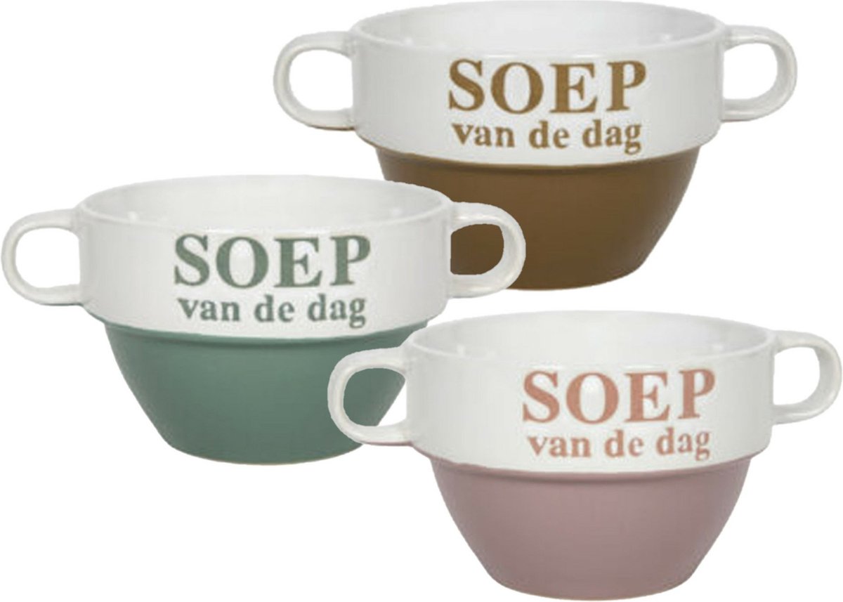 Bellatio Design Soepkommen - Soep van de dag - 6x stuks - multi kleuren - keramiek - D12 x H8 cm - Stapelbaar