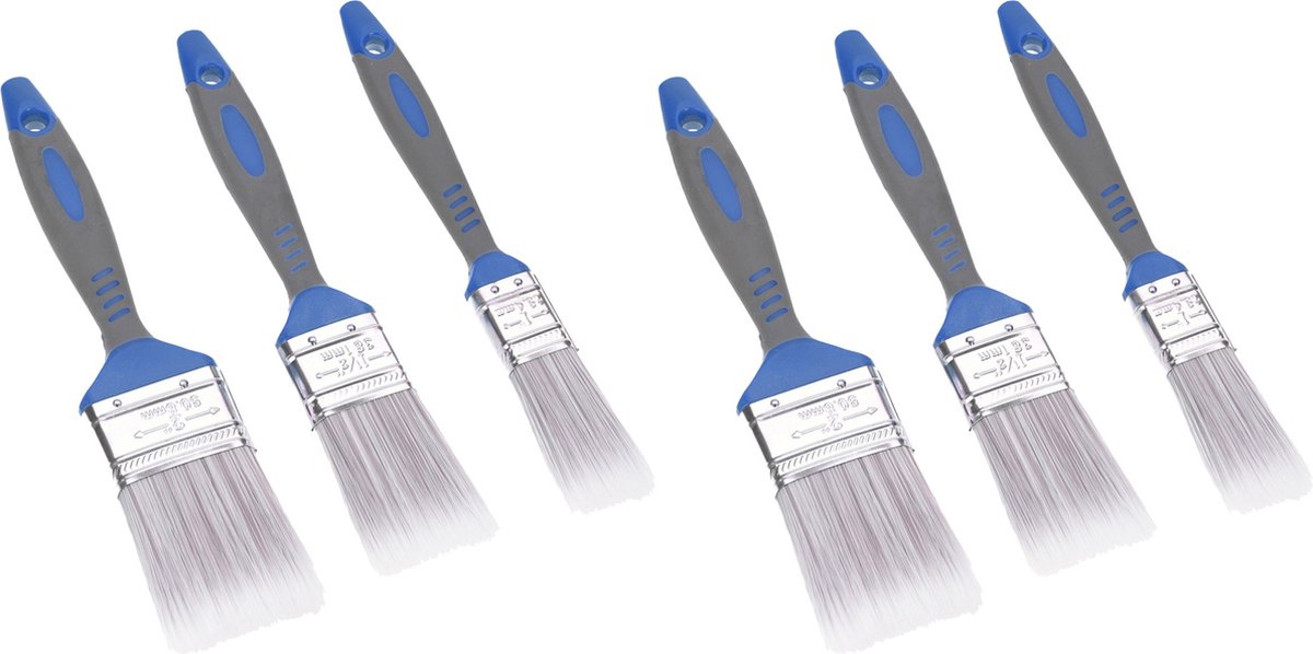 FX Tools Verfkwasten - set 6x stuks - plat - kunststof handvat - 25/38/50 mm breed - schilderen