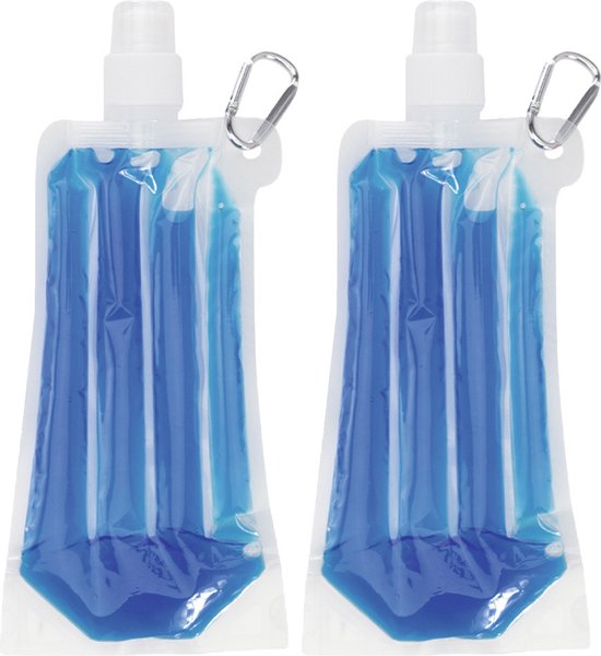 Gourde/gourde d'eau - 2x - bleue - rechargeable - avec liquide de refroidissement - 400 ml - festival/ outdoor