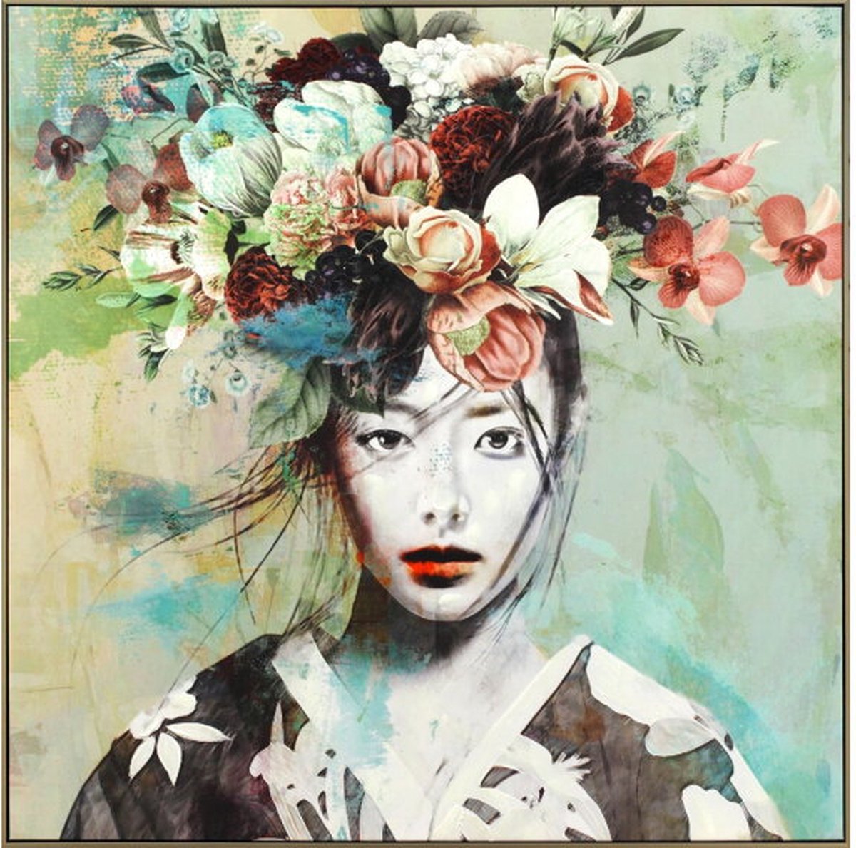 Schilderij Beauty with Exotic Floral decoration - Acryclic Painting