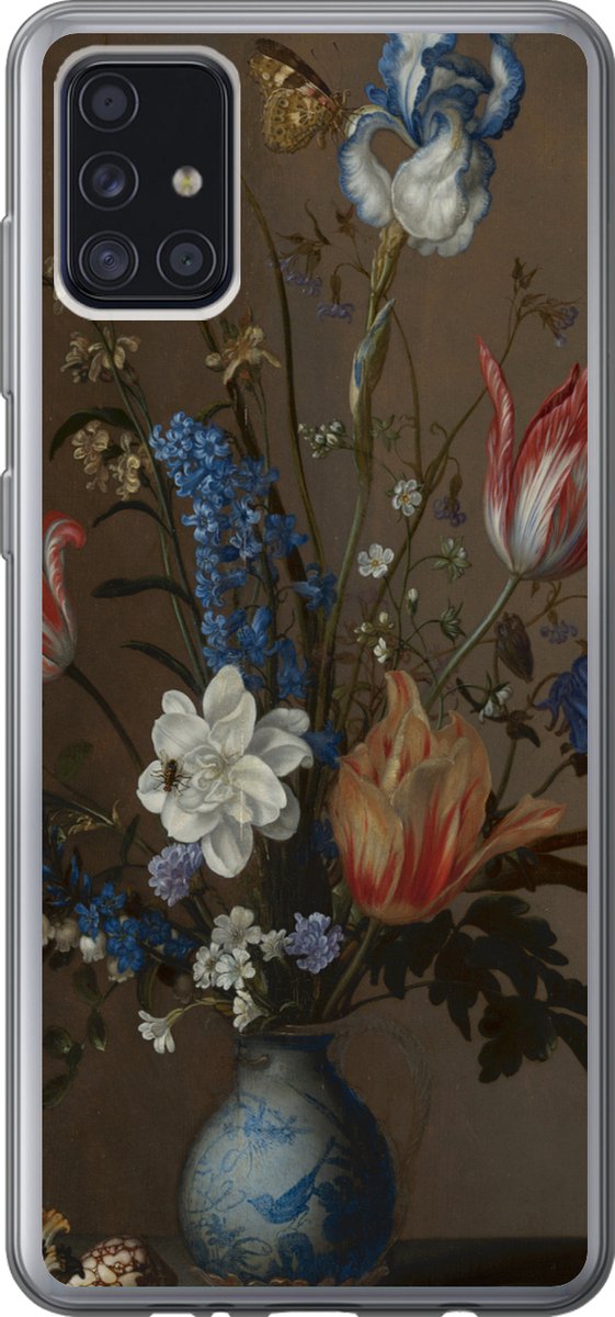 Telefoonhoesje Geschikt voor Samsung Galaxy A52 5G hoesje - Bloemen in een Wan-Li vaas en schelpen - Schilderij van Balthasar van der Ast - Siliconen Telefoonhoesje Telefoonhoesje