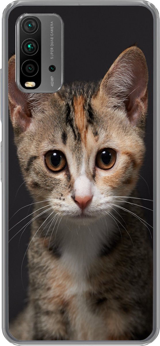 Telefoonhoesje Geschikt voor Xiaomi Geschikt voor Redmi 9T hoesje - Kat - Zwart - Portret - Siliconen Telefoonhoesje Telefoonhoesje