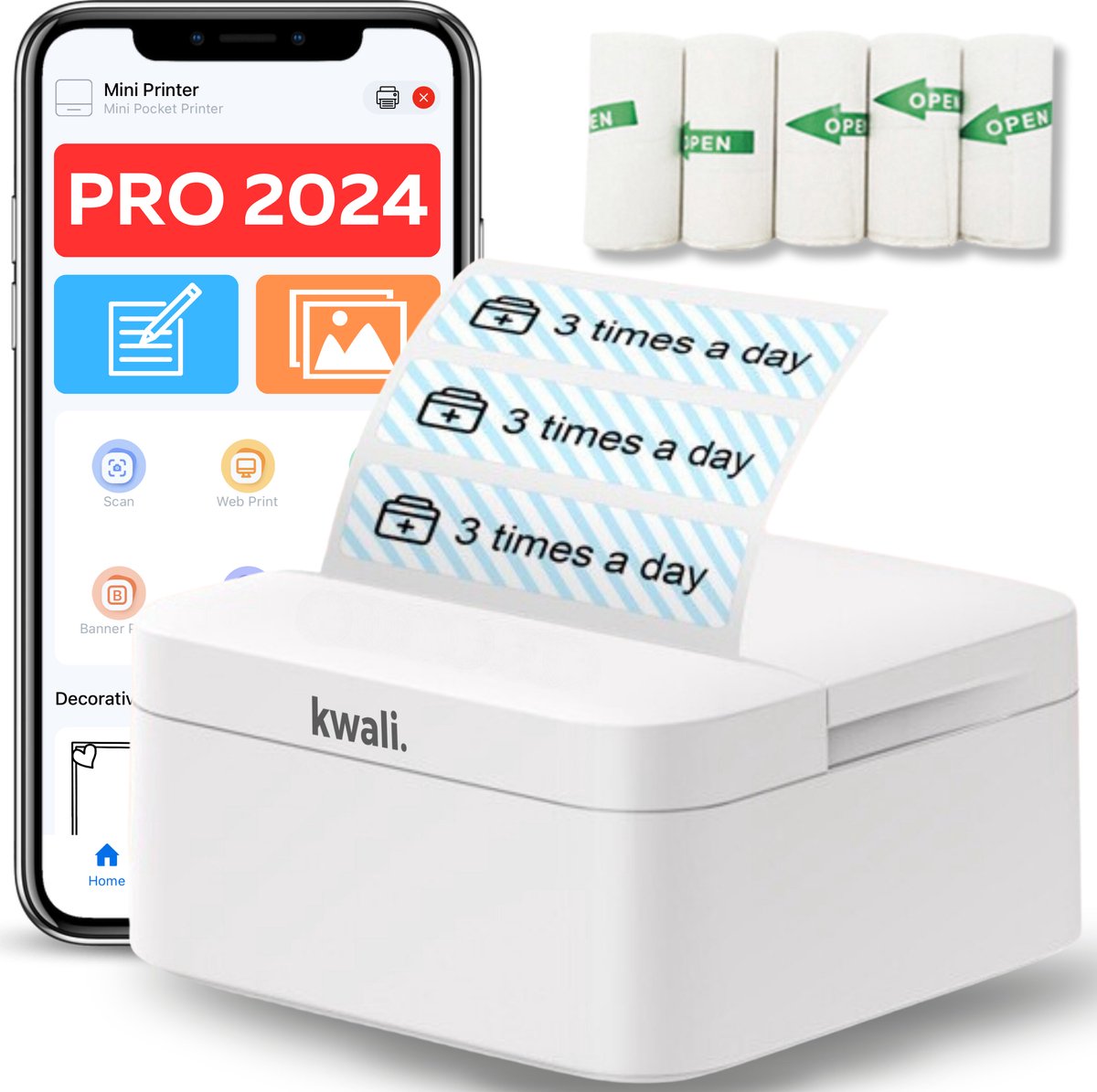 kwali.® Labelprinter Pro 2024 - Labelmaker - Lettertang - Labelwriter - Draadloze Printer - Etiketten Printer - Inclusief Labelrol - Bluetooth - Android en iOS App - Wit - kwali.