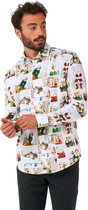 OppoSuits Elf Kerst Shirt - Heren Overhemd - Kerstmis Shirt - Wit - Maat: M
