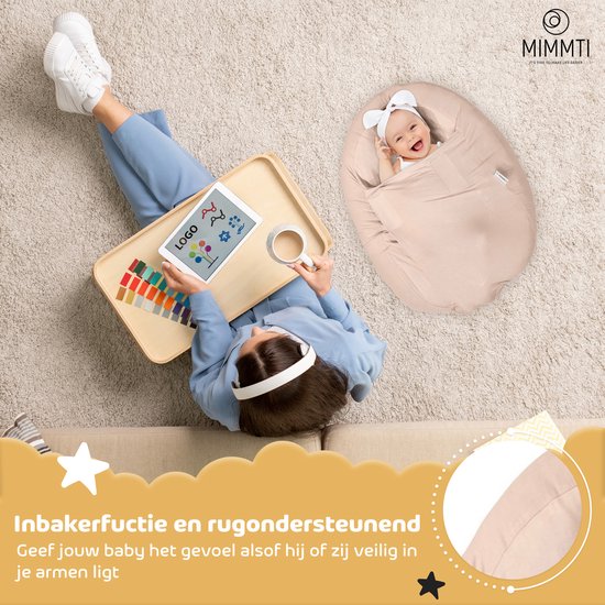 Mimmti Sleepynest relaxhoes voor voedingskussen Beige - voedingskussen hoes - sluitbare relaxhoes voor baby's - inbakerfunctie - voedingshoezen van Merkloos — afbeelding 2