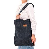ByKay Mom Bag Ribstof - Gevoerde Luiertas met Druksluiting - Stevig, Zacht & Wasbaar - 40x47cm Shopper Formaat - Geschikt voor Laptop tm 15" - Smokey Black