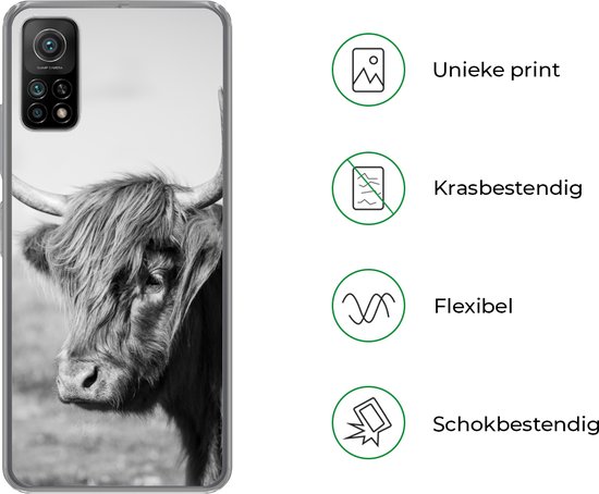 Coque Xiaomi Mi 10T 5G - Scottish Highlander - Animaux - Zwart - Wit - Étui de téléphone en Siliconen