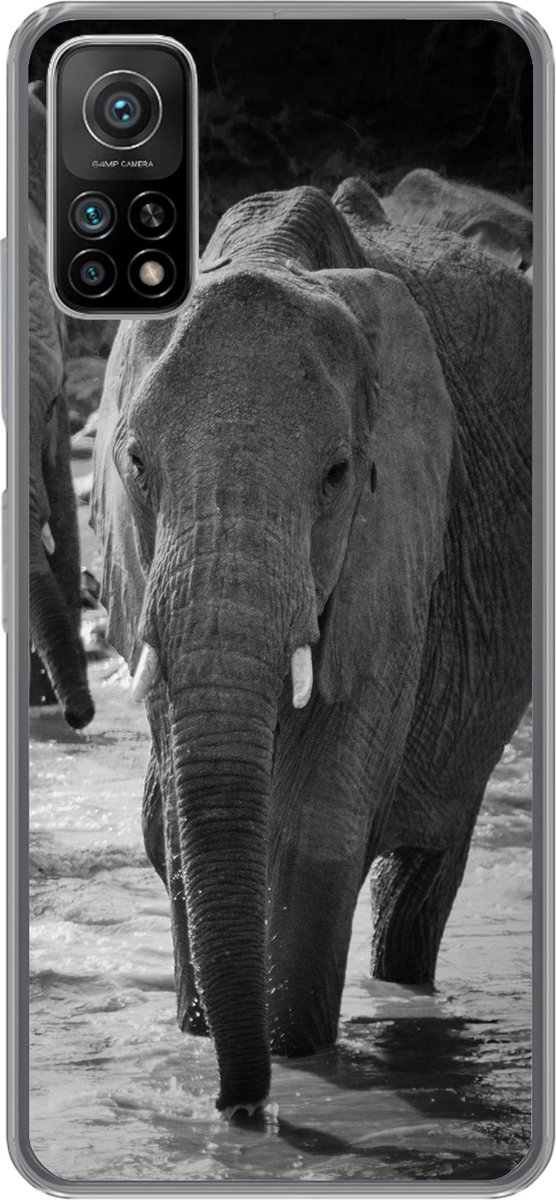 Telefoonhoesje Geschikt voor Xiaomi Mi 10T 5G hoesje - Olifant - Dieren - Water - Zwart wit - Siliconen Telefoonhoesje Telefoonhoesje