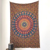 Tapisserie Mandala - polyvalente, colorée, 100% coton - parfaite comme tapisserie, toile murale esthétique, bohème, papier peint ou tapisserie murale en tissu indien, bleu et jaune, 135x210 cm.