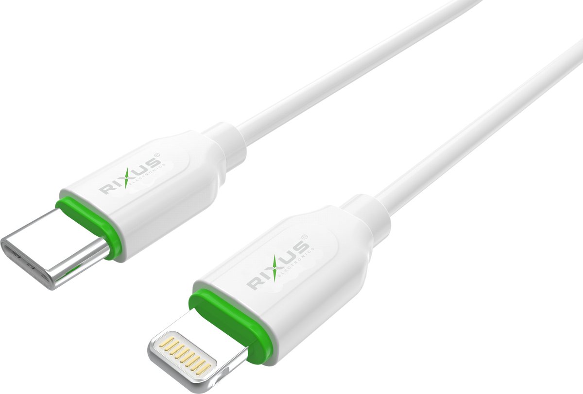 Rixus - USB C naar Lightning kabel - 1 meter - Oplaadkabel geschikt voor Apple - Sneller opladen - kabel geschikt voor Apple - Metaalgrijs