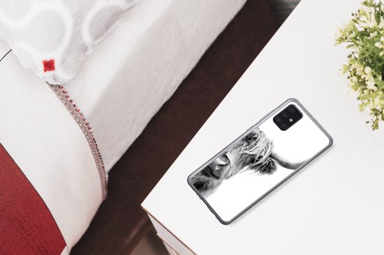 Coque Samsung Galaxy A52 5G - Scottish Highlander - Animaux - Zwart - Wit - Siliconen