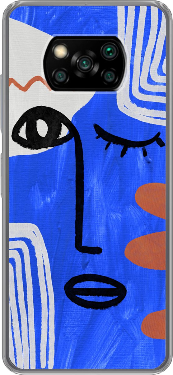 Telefoonhoesje Geschikt voor Xiaomi Geschikt voor Poco X3 Pro hoesje - Gezicht - Blauw - Abstract - Siliconen Telefoonhoesje Telefoonhoesje
