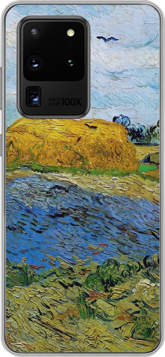 Geschikt voor Samsung Galaxy S20 Ultra hoesje - Hooibalen onder een regenachtige lucht - Vincent van Gogh - Siliconen Telefoonhoesje
